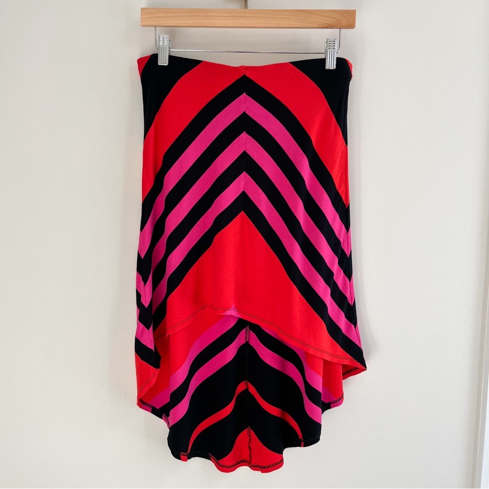 Bebe Y2K Chevron High Low Stretch Jersey Skirt Black Red Hot Pink Colorblock M